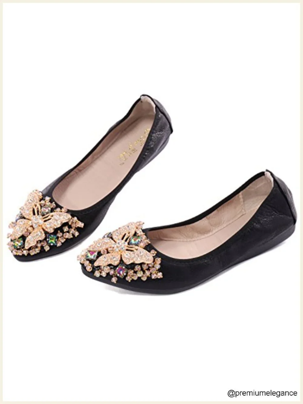 Foldable Sequin Rhinestone Ballet Flats Pointed Toe Slip On Dress Shoes
